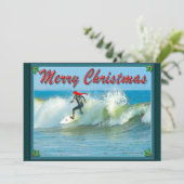 Surfende kerstuitnodiging kaart (Staand voorkant)