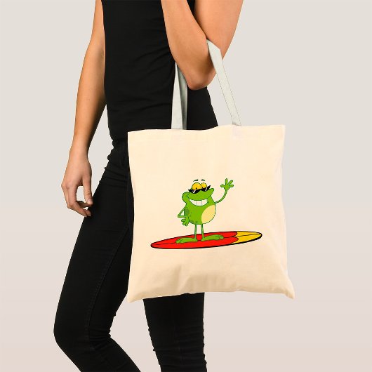 Surfende kikker met zonnebril tote bag