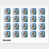 Surfende Labrador Retriever Vierkante Sticker (Vel)