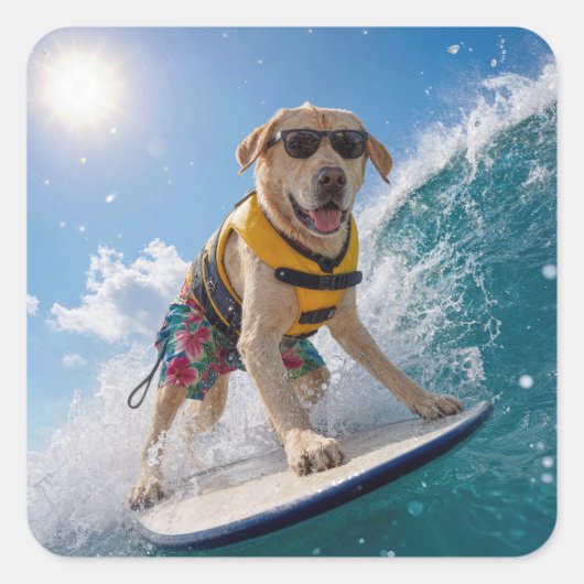 Surfende Labrador Retriever Vierkante Sticker (Voorkant)