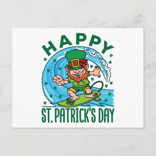 Surfende Leprechaun Hawaiian St Patricks Day Briefkaart (Voorkant)