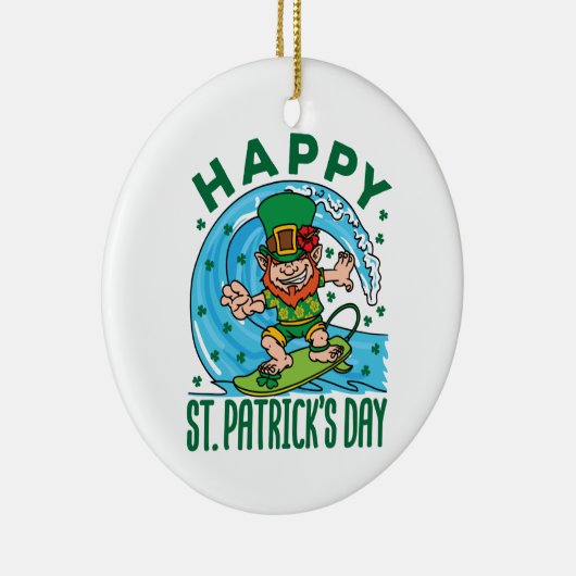 Surfende Leprechaun Hawaiian St Patricks Day Keramisch Ornament (Rechts)