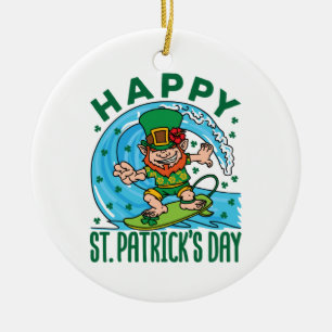 Surfende Leprechaun Hawaiian St Patricks Day Keramisch Ornament