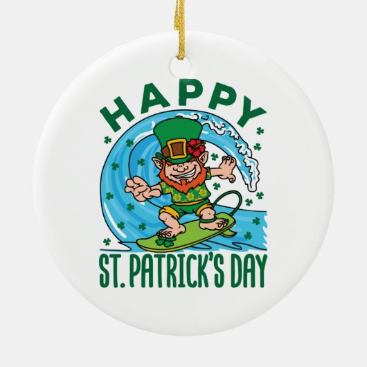 Surfende Leprechaun Hawaiian St Patricks Day Keramisch Ornament (Achterkant)