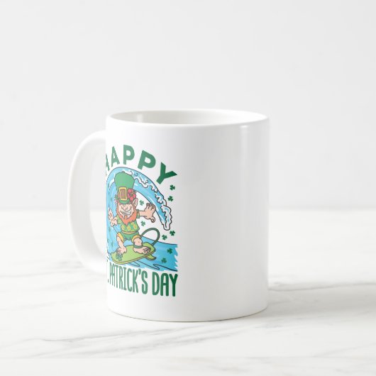 Surfende Leprechaun Hawaiian St Patricks Day Koffiemok (Voorkant links)
