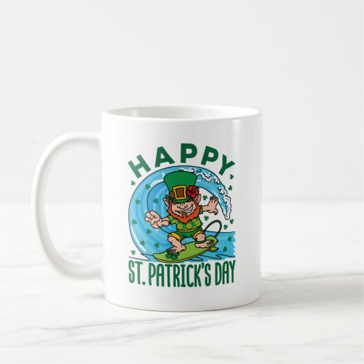 Surfende Leprechaun Hawaiian St Patricks Day Koffiemok (Links)