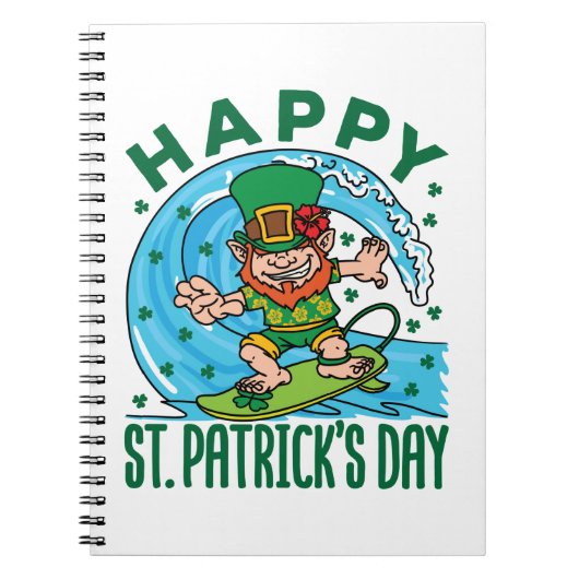 Surfende Leprechaun Hawaiian St Patricks Day Notitieboek (Voorkant)