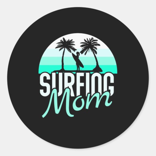 Surfende mam ronde sticker (Voorkant)