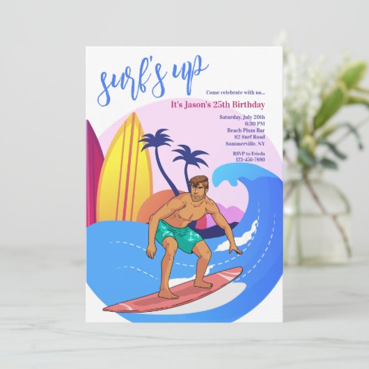 Surfende man kaart (Staand voorkant)