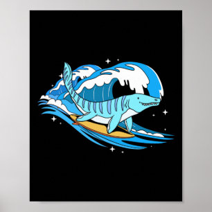 Surfende Mosasaurus Dino Grappige Aquatische Dinos Poster