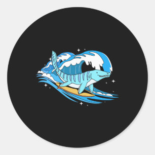 Surfende Mosasaurus Dino Grappige Aquatische Dinos Ronde Sticker