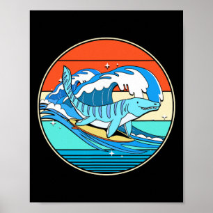 Surfende Mosasaurus Dino Retro Aquatische Dinosaur Poster