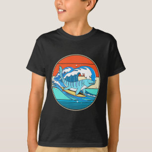 Surfende Mosasaurus Dino Retro Aquatische Dinosaur T-shirt