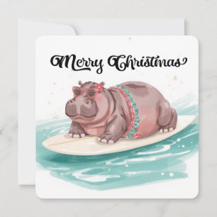 Surfende Nijlpaard Bikini Kerstmis Feestdagenkaart