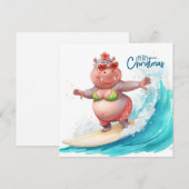 Surfende Nijlpaard Bikini Kerstmis Feestdagenkaart (Voorkant / Achterkant)