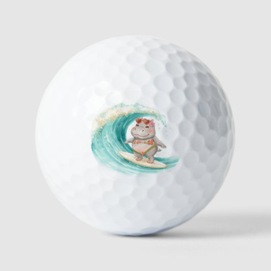 Surfende Nijlpaard Kerst Bikini op grote golf Golfballen (Voorkant)
