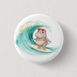 Surfende nijlpaard Kerst bikini op grote golf Ronde Button 3,2 Cm