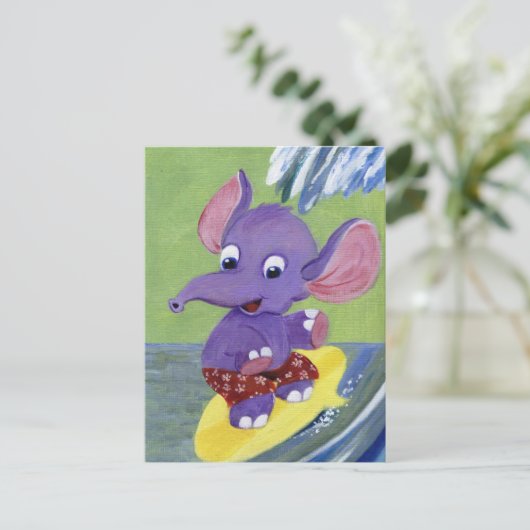 Surfende olifant briefkaart (Staand voorkant)
