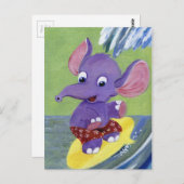 Surfende olifant briefkaart (Voorkant / Achterkant)
