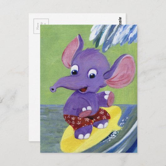 Surfende olifant briefkaart (Voorkant / Achterkant)