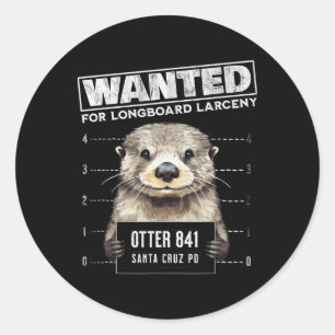 Surfende Otter 841 Gezocht Voor Long Board Diefsta Ronde Sticker