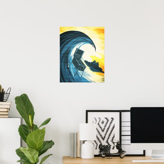 Surfende pinbalmachine poster (Thuiskantoor)