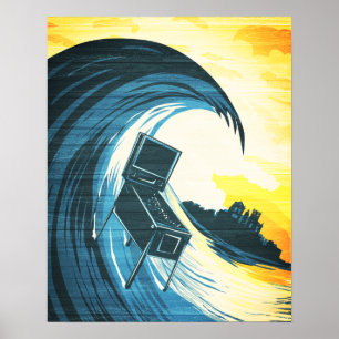 Surfende pinbalmachine poster