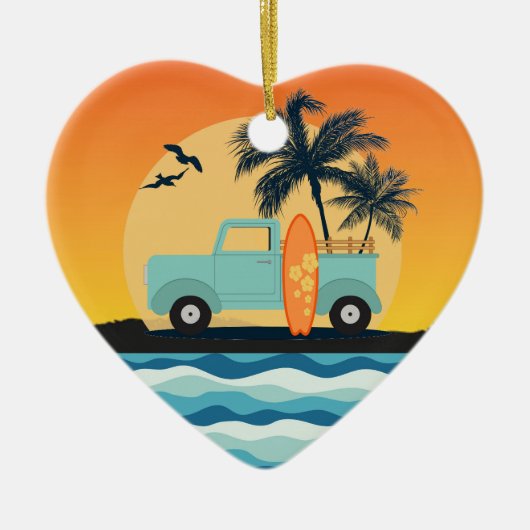 Surfende Retro-keramisch Ornament (Voorkant)