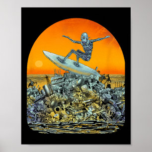 Surfende Robot Junk Surfer - Door Emek Artman Poster