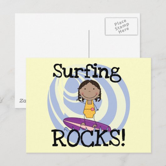 Surfende Rocks African American Girl Tshirts Briefkaart (Voorkant / Achterkant)