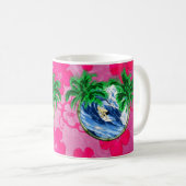 Surfende Roze Hibiscus Koffiemok (Voorkant rechts)