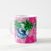 Surfende Roze Hibiscus Koffiemok (Voorkant links)