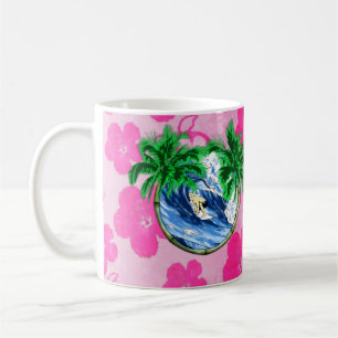 Surfende Roze Hibiscus Koffiemok