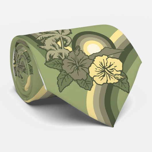 Surfende Safari Hawaiian Hibiscus Necktie Stropdas (Opgerold)