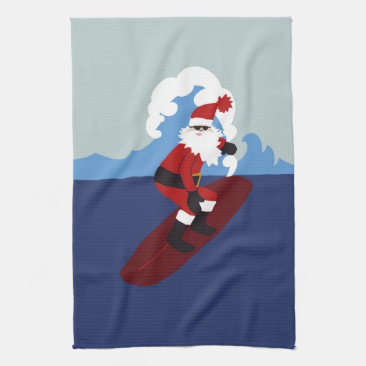 Surfende Santa Kitchen Towel Theedoek (Verticaal)