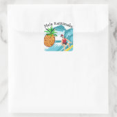 Surfende Santa Mele Kalikimaka Pineapple Vierkante Sticker (Tas)