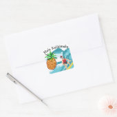 Surfende Santa Mele Kalikimaka Pineapple Vierkante Sticker (Envelop)
