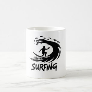 Surfende Silhouette Minimalistische Golfbeker Koffiemok