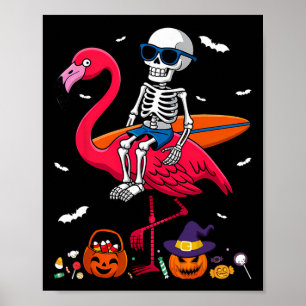 Surfende Skelet Rijdt Flamingo Halloween Surfer Poster