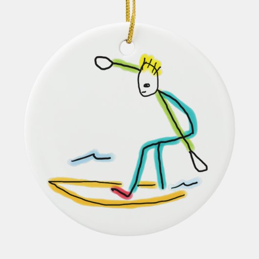 Surfende Stickman Keramisch Ornament (Voorkant)