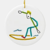 Surfende Stickman Keramisch Ornament (Achterkant)