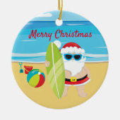 Surfende strand Santa Tropisch Keramisch Ornament (Voorkant)