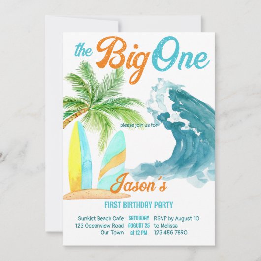 Surfende strandpartij op 1 1 verjaardag kaart (Voorkant)