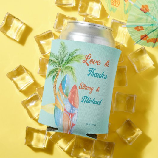 Surfende strandtropen voor bruiloft blikjeskoeler (Insitu Zomer)