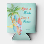 Surfende strandtropen voor bruiloft blikjeskoeler (Voorkant)