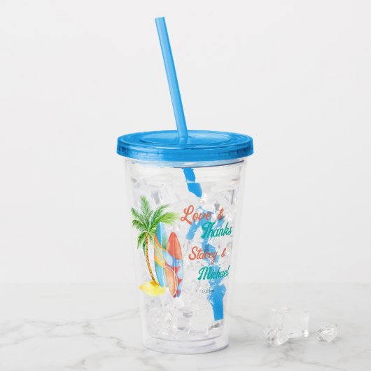 Surfende strandzomerbruiloft bevoordeelt aangepast acryl drinkbeker (Voorkant ijs)
