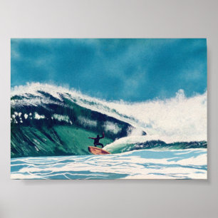 Surfende Surfer Green Zee Wave Baja California Art Poster
