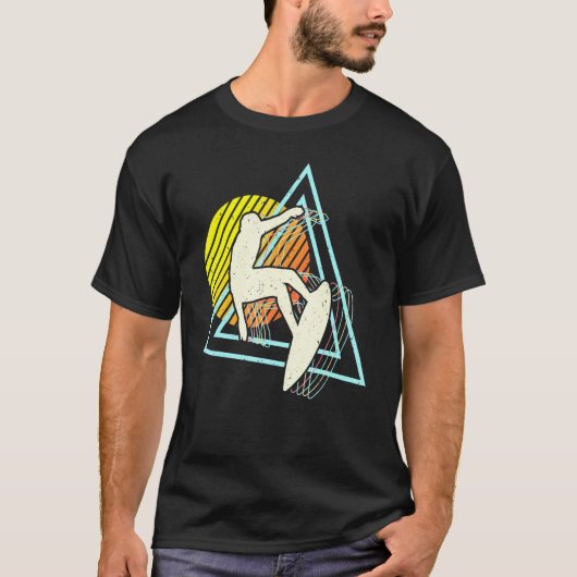 Surfende Surfer Sunset Vaporwave Surfboard T-shirt (Voorkant)