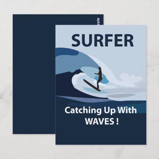Surfende surferstrand briefkaart (Voorkant / Achterkant)