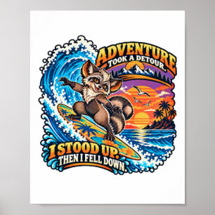 Surfende Wasbeer Retro Surf Avontuur Poster